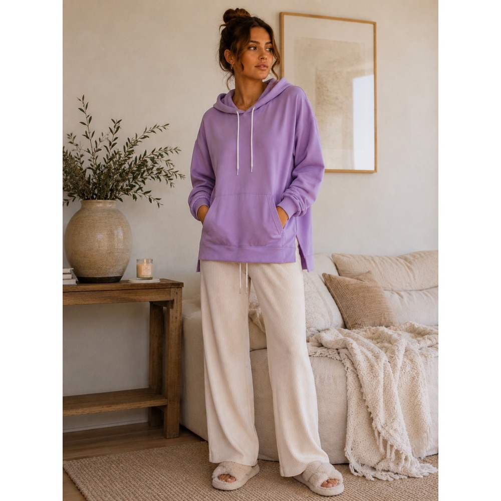 The Warmy Purple Oversized Fleece Lined Hoodie Raglan Sleeve Side Slit Small
